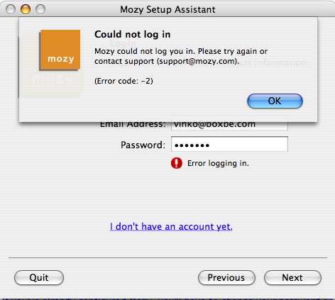 Mozy Error Message