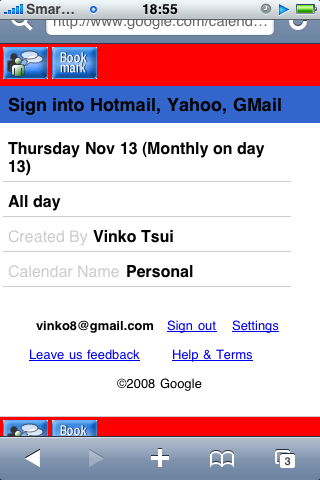 Google Calendar Event View with Smartone