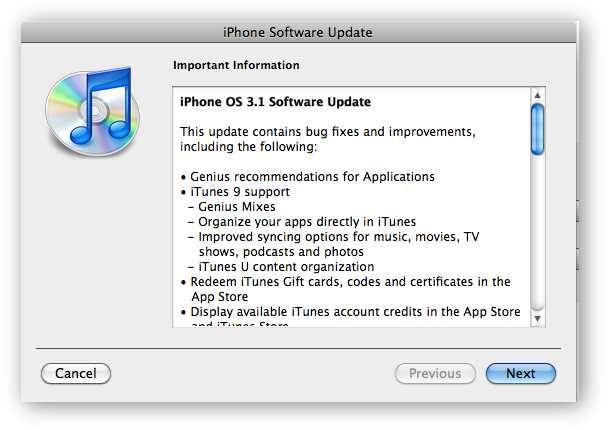 iPhone 3.1 Update Notice