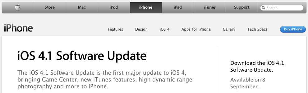 iOS 4.1 Available Sep. 8th
