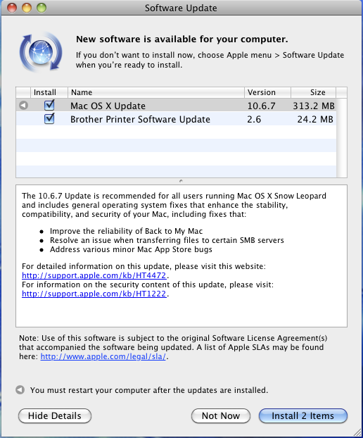 Mac OS 10.6.7 Update Available